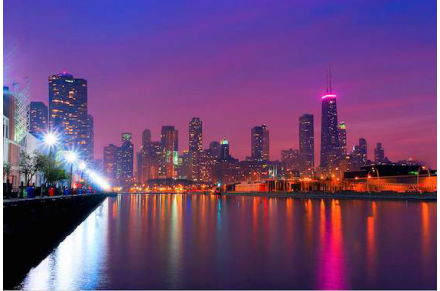 Chicago Skyline as Night Falls